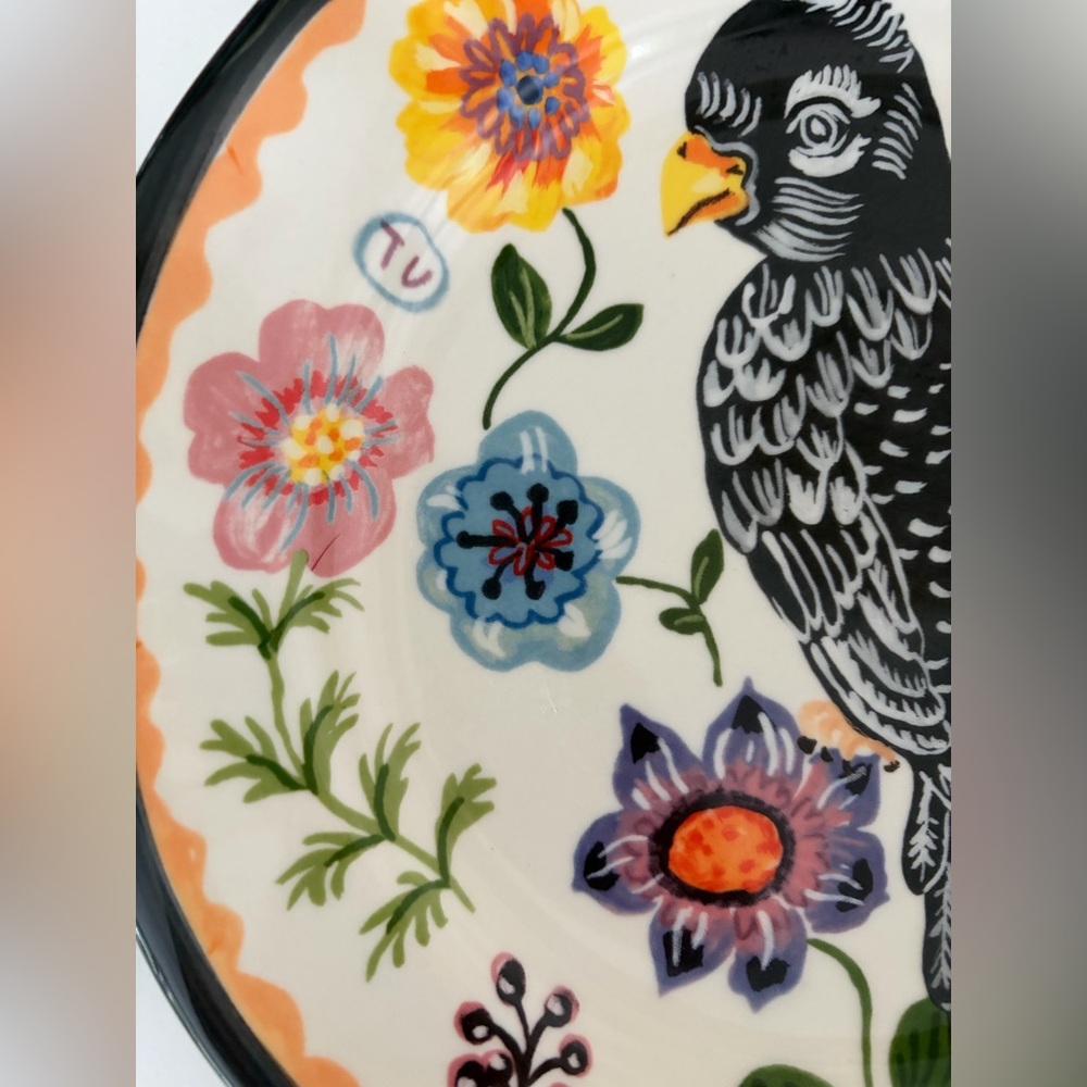 Nathalie Lete Hand-Painted Floral Bird Ceramic Serving Plate - Multicolor - Picture 3 of 6